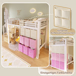 Loft Bed 90x200cm with Stairs Drawers & Clothes Rail, White Metal