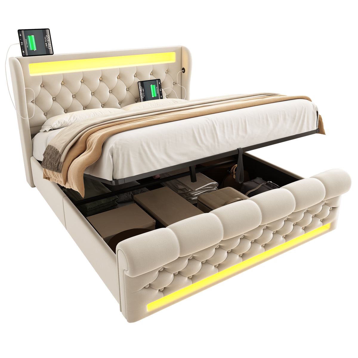 Upholstered Daybed 90x200 cm with Hydraulic Storage, Pink Velvet