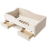Upholstered Children's Bed 90x190 with 2 Drawers, Beige Velvet