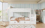Bunk Bed 90x200 cm with Storage Stairs & Bookshelf, White