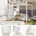 Wooden Mid-Sleeper Bed 90x200cm with Desk & Drawers, White & Natural