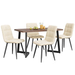 5-Piece Dining Set Modern Wood Grain Table 4 Chairs Black Metal Walnut/Beige Velvet