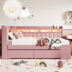 Upholstered Sofa Bed 90x200cm with Drawers & USB, Pink