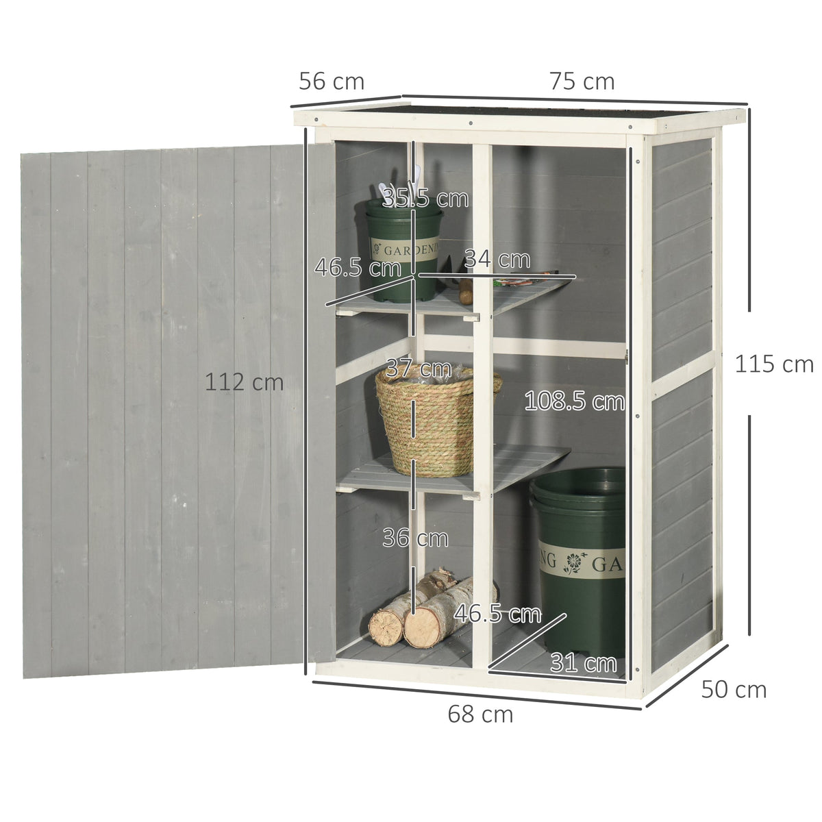 Garden Shed Tool Shed with Shelves Fir Black/Grey/White