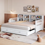 Sofa Bed, Pull-Out Solid Wood with Storage, Drawers & Slatted Frame, White
