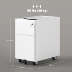Mobile Filing Cabinet, 3 Drawers Lock A4 Legal Hanging Files, Steel White
