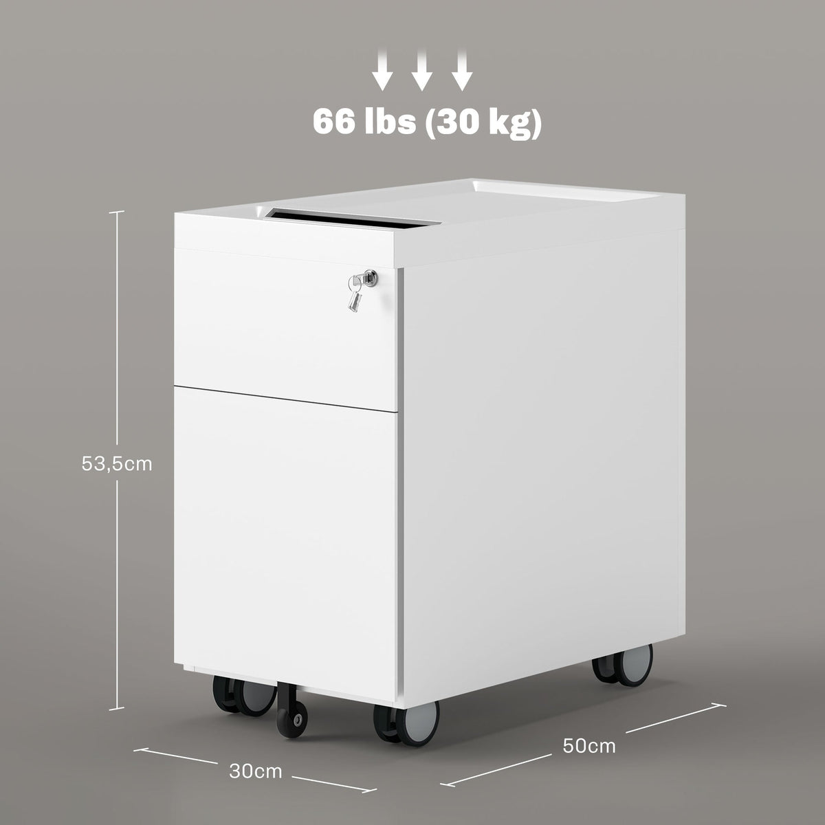 Mobile Filing Cabinet, 3 Drawers Lock A4 Legal Hanging Files, Steel White