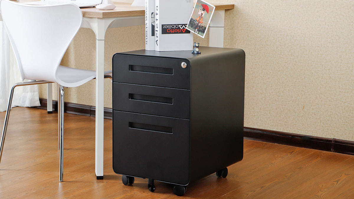 Mobile File Cabinet 3 Drawer Legal/Letter/A4 Under Desk Steel Black