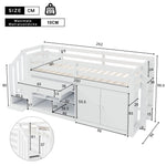 Multifunctional Children's Bed with Stairs, Storage and Reversible Desk, 90x200cm, White Wood