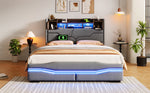 Upholstered Bed with USB-C Charging, LED Ambient Lighting and Hydraulic Storage, Grey