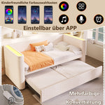 Daybed Sofa Bed 90/180x200cm Pull-out Bed Multifunctional LED Light - Velvet Beige