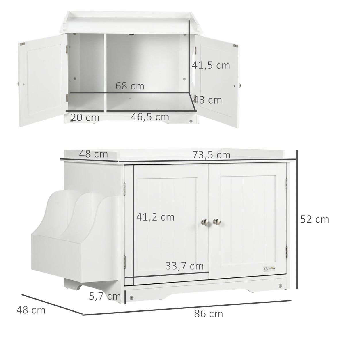 Cat Litter Box, Adjustable Divider Magnetic Doors, White