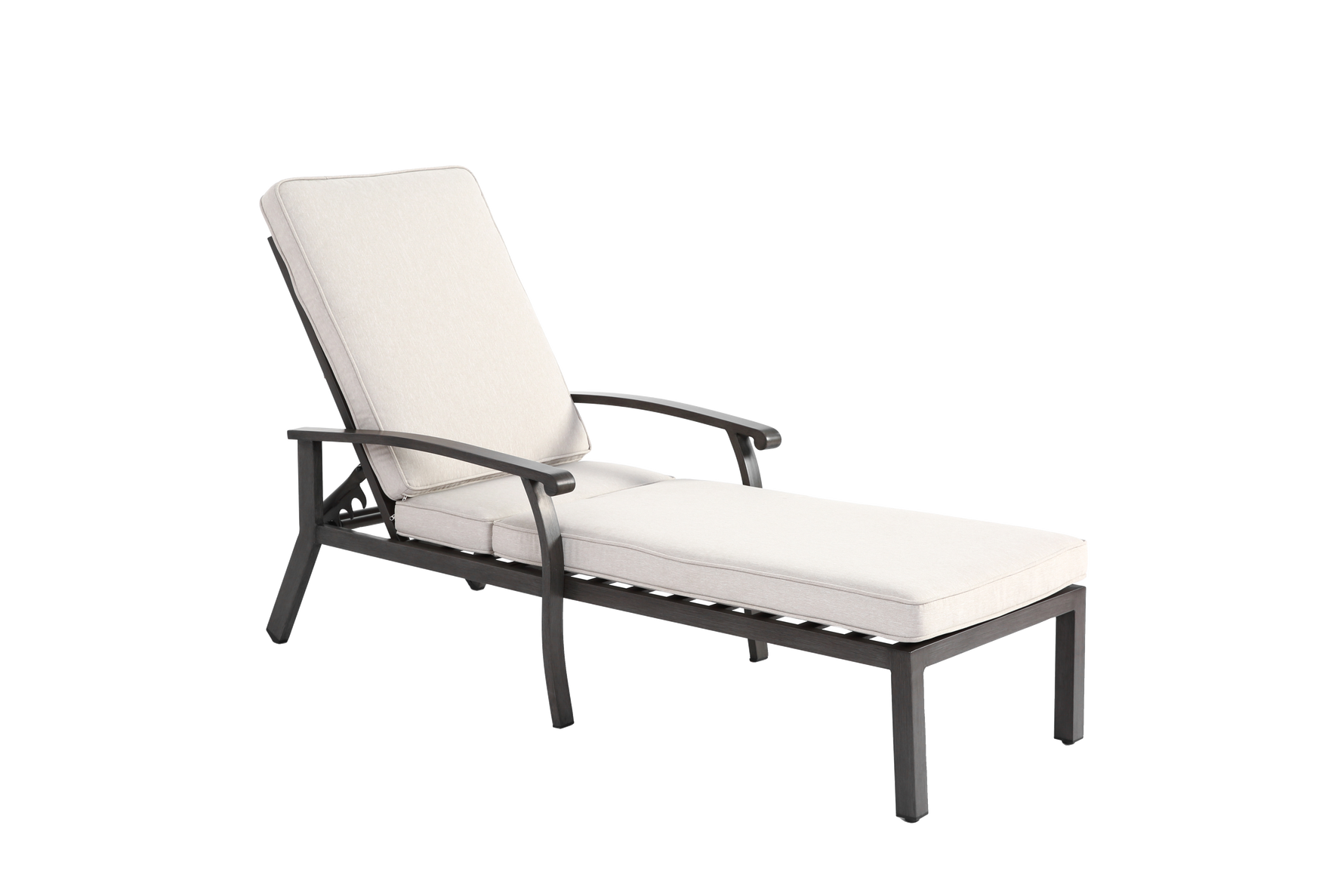 Lounge Patio Chair, Adjustable Reclining Aluminum, Waterproof Beige Cushion