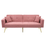 Sofa Bed Adjustable Angle Cushions Storage Pockets Gold Metal Legs