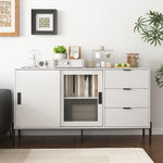 Sideboard Glass Sliding Door 3 Drawers Console Table - White