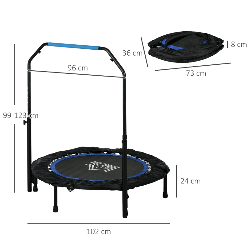 Fitness Trampoline, Foldable, Adjustable Handle, Ø102cm, Black/Blue
