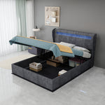 Modern Upholstered Bed with LED & Storage, 140x200 cm, Grey