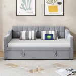 Upholstered Bed Sofa, 2-in-1 Multifunctional with Socket & Storage Bag, Light Grey Velvet