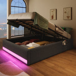 Upholstered Bed 90x200cm Hydraulic Storage with LED & USB/Type-C Ports Grey