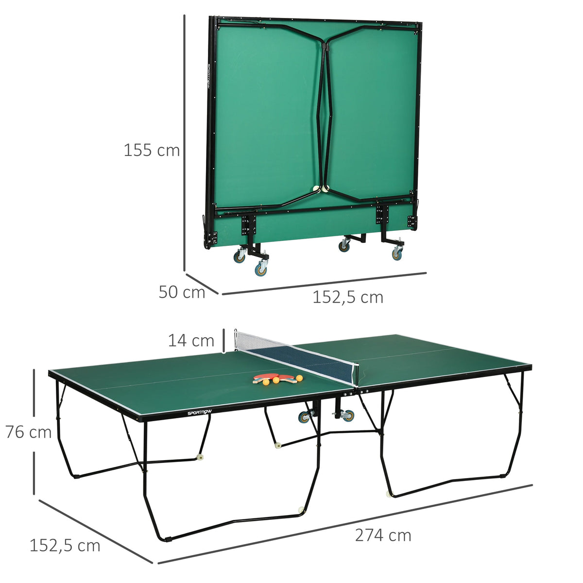 Table Tennis Table, Foldable with Wheels & Set, Steel Green