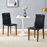 Minimalist Dining Chairs Set of 2, Ergonomic PU Leather with Metal Legs, Black and Walnut Finish