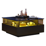 LED Coffee Table 70x70x41cm, 2 Drawers, Transparent Area, High-Gloss