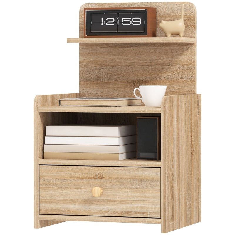 Side Table, Bedside Table with Storage, Chipboard, Natural Wood