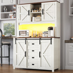 Tall Kitchen Sideboards with Sliding Doors and LED Lighting, Black and White