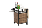 Bar Cart, Outdoor Kitchen Wicker Island Rolling with Stainless Steel Top, Brown