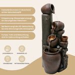 Garden Fountain with LED Lighting, Water Pump and Decorative Basin, Brown Artificial Stone
