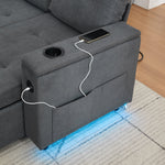 Treviso L-Shaped Sofa Bed with LED Lighting and Storage, Grey