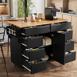 Kitchen Island Extendable Mobile Worktop 8 Drawers Spice Rack - Black