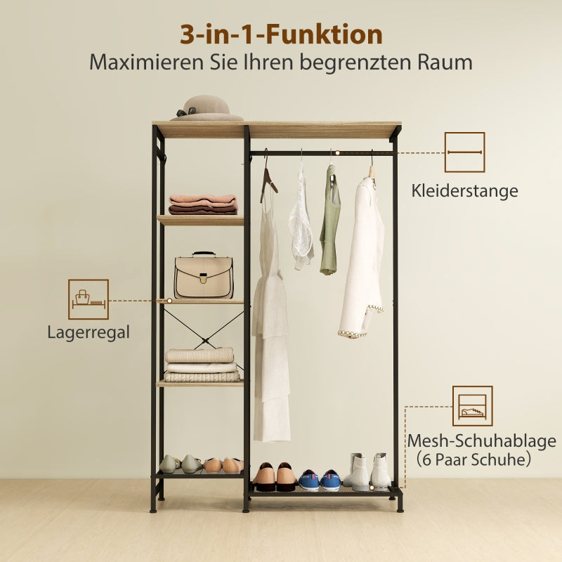 Coat Rack, Clothes Rail Shoe Rack Storage, Oak