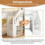 Bunk Bed with Slide, Storage Stairs and LED Light Strip, White Solid Wood