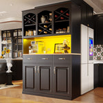 Kitchen Cabinet Tall Buffet 120cm 3 Doors 3 Drawers LED Black