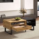 Coffee Table with Color Block, Compartments, Drawers, Metal Legs