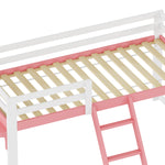 Children's Loft Bed 90x200cm with Ladder, White-Pink Solid Pine