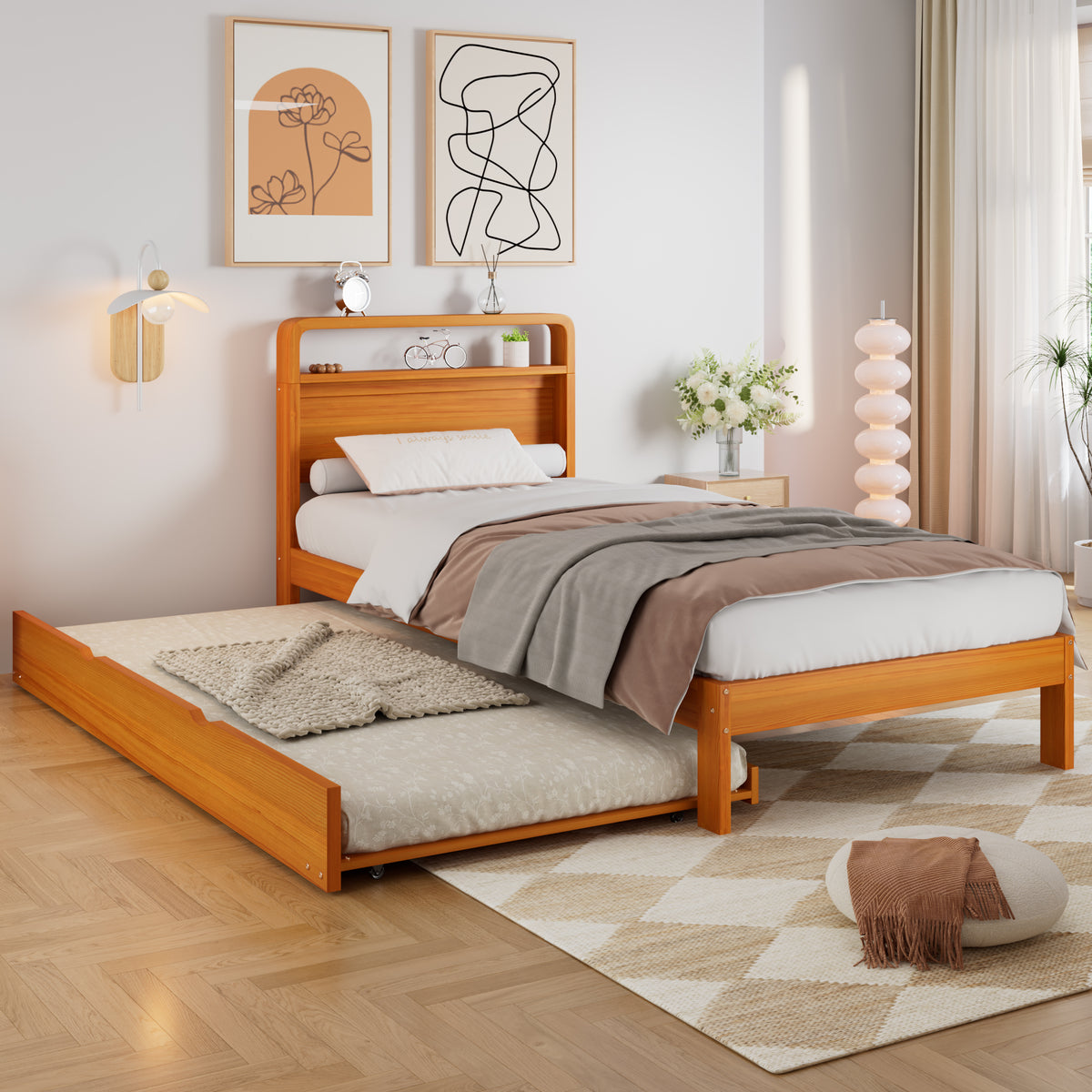 Wooden Bed 90x200cm with 90x190cm Pull-Out Bed, Wood