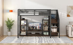 Loft Bed 90x200 with TV Stand, Power Outlet & Ladder, Black