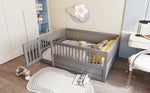 Children's Bed 140x200cm with Railing & Door, Grey Wood