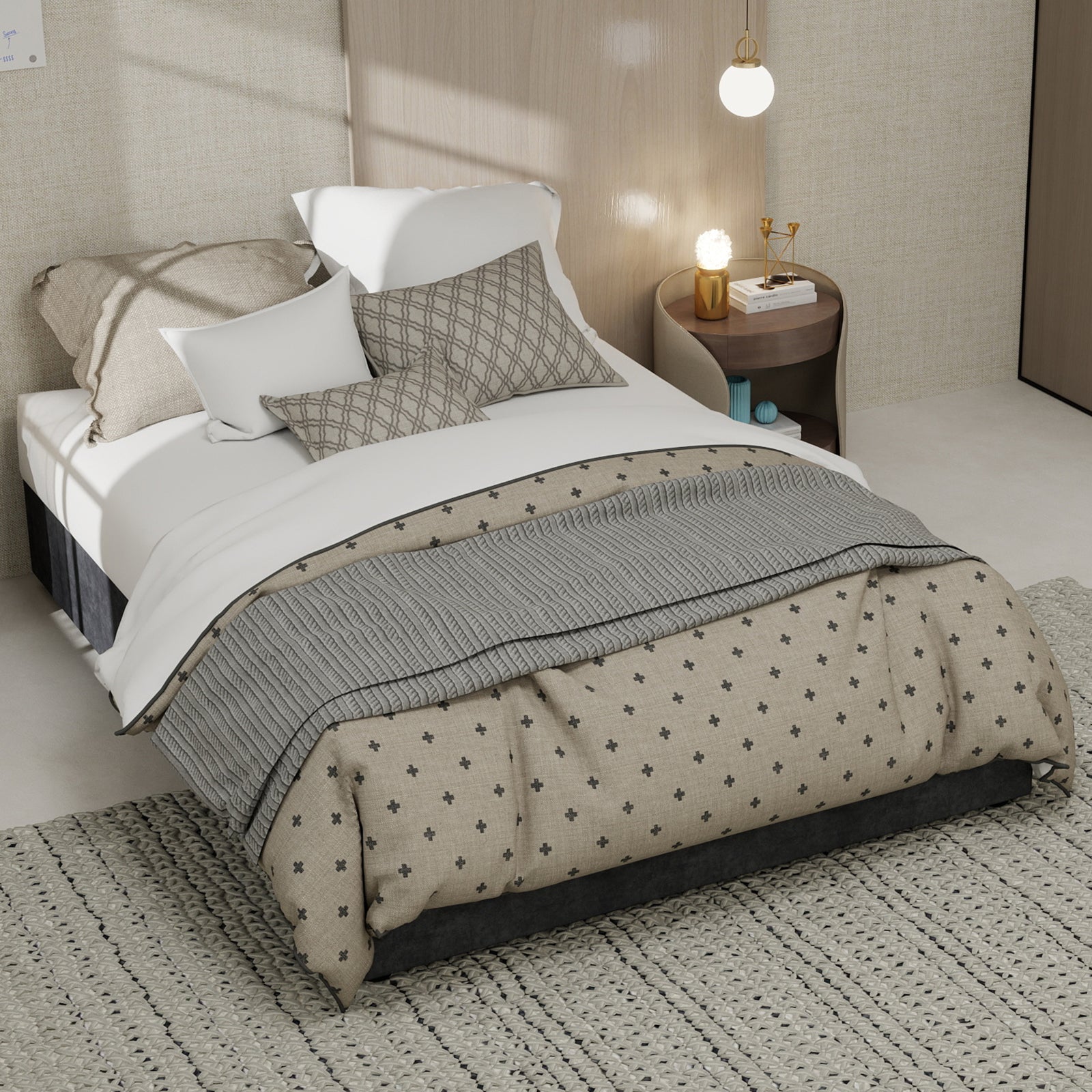 Bed Frame 140x200cm Gas Lift Storage, Grey Dutch Velvet Fabric