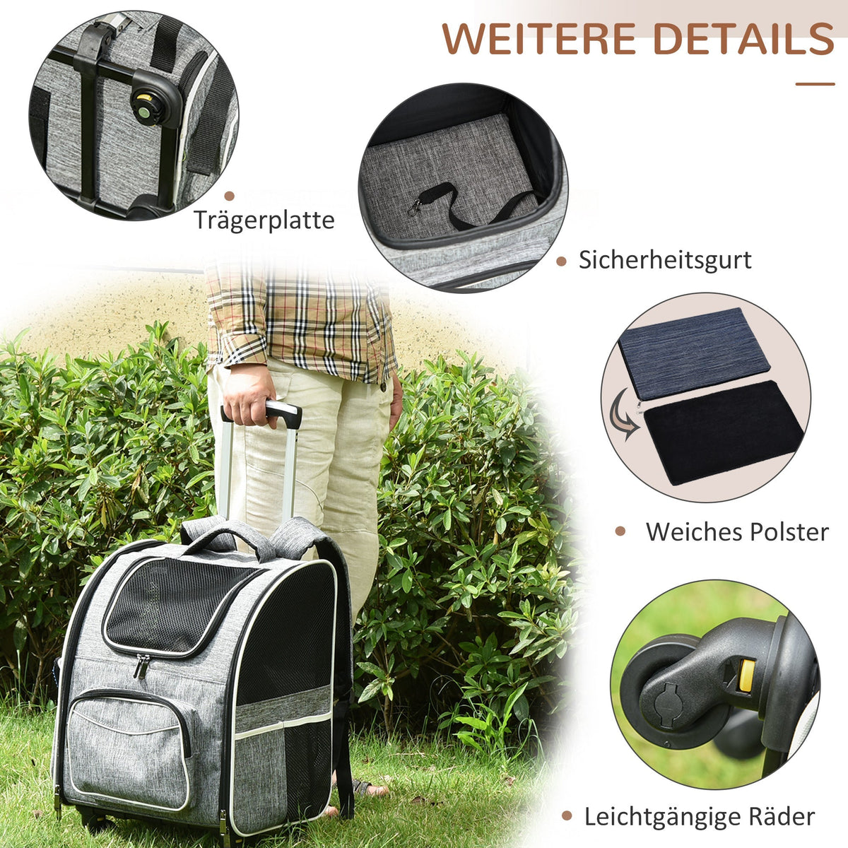 Dog Trolley 2-in-1 Transport Bag & Pet Backpack, Grey