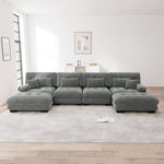 Modular Corner Sofa U-Shaped 4-Seater Movable Ottoman Chenille Grey