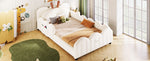 Upholstered Platform Bed with Rabbit-Shaped Cushions, 90x200cm, Beige