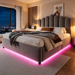Upholstered Bed 140x200cm with Storage & LED Light - Grey Velvet