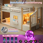 Loft Bed 90x200cm with Window, Storage & LED, Natural White Pine