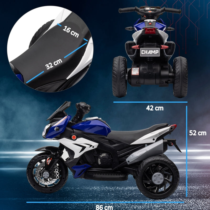 Electric Children's Motorcycle with Lights and Sounds, Rechargeable, Blue and White