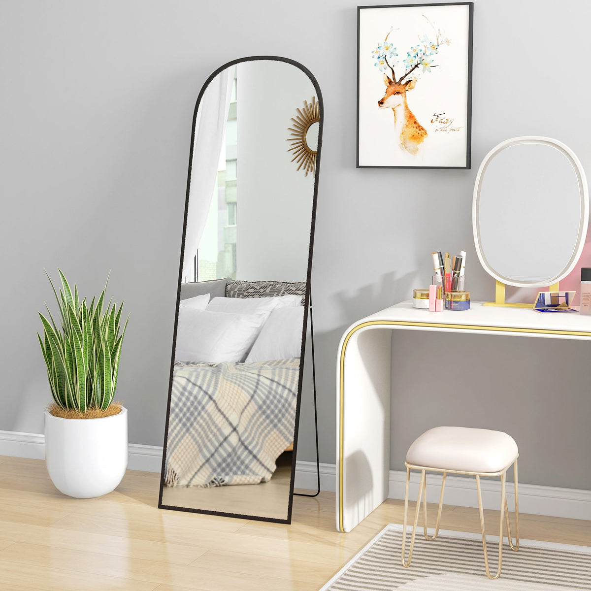 Full Length Mirror, Standing, Aluminum Alloy Frame, Black