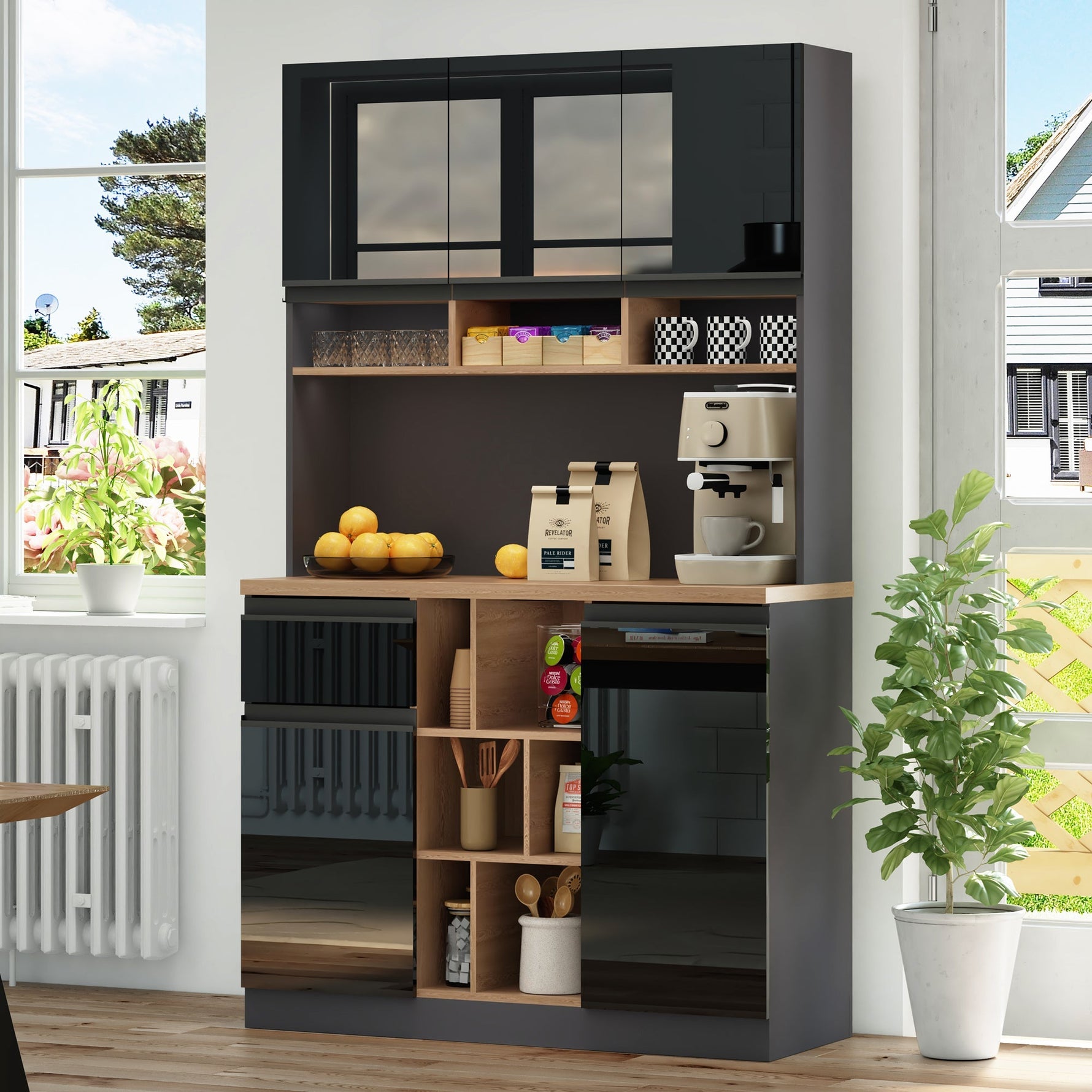 Modern Buffet Sideboard 105x185cm Adjustable Shelves Drawers - Grey/Black