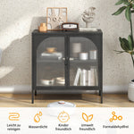 Metal Sideboard Cabinet, 2 Glass Doors Adjustable Shelves H80xW80xD35cm, Iron-Containing